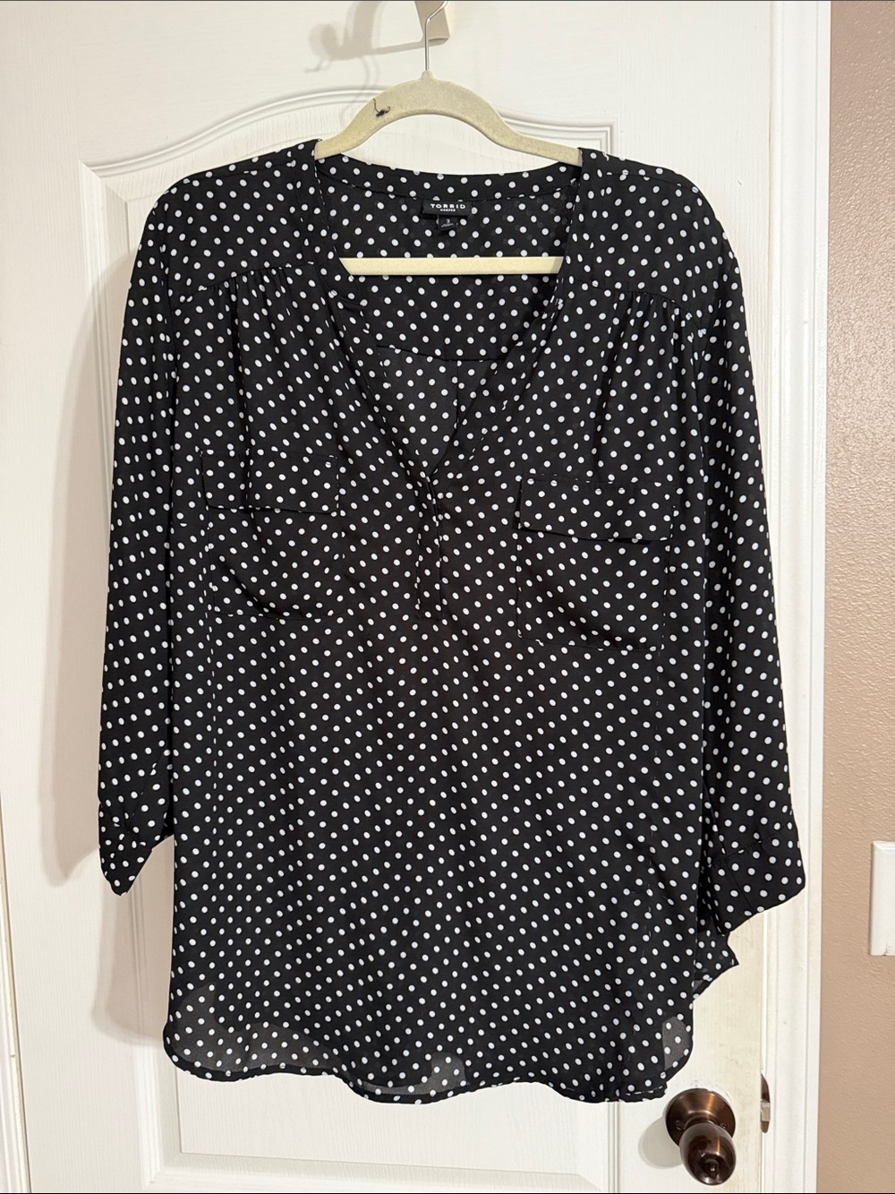 torrid Harper Black and White Polka Dot V-Neck Blouse
